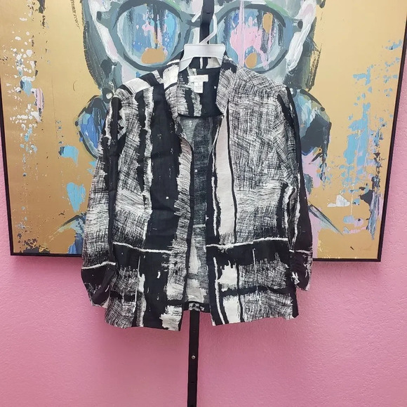 Chico's Black and White Linen Blend Jacket - Picture 1 of 5